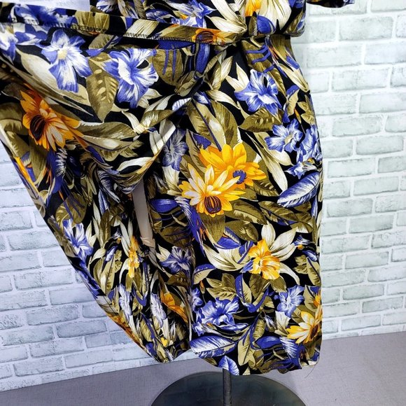 Vintage 80s 90s Cimmaron Dress M Bright Floral Wrap Shirt Dress Spring Garden - Picture 4 of 10